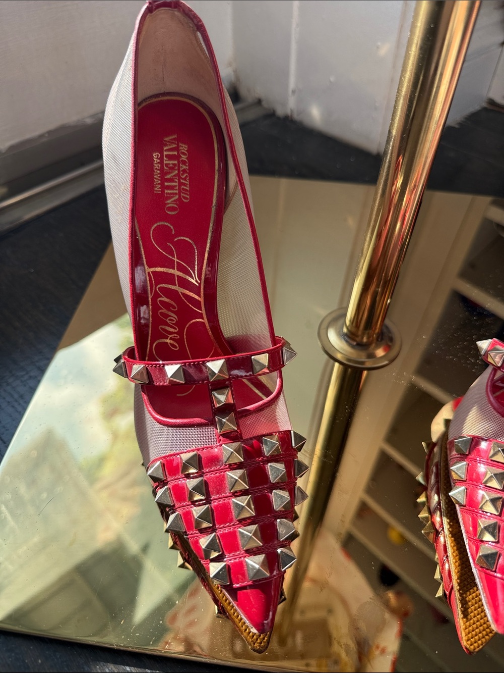 Valentino Garavani red and Gold Studded Pointed-Toe Flats - Picture 2 of 13